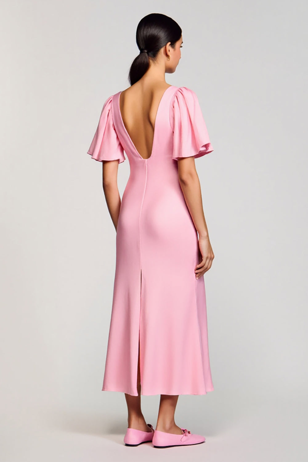 Pink Sheath Chiffon Square Neck Wedding Guest Dress