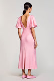 Pink Sheath Chiffon Square Neck Wedding Guest Dress