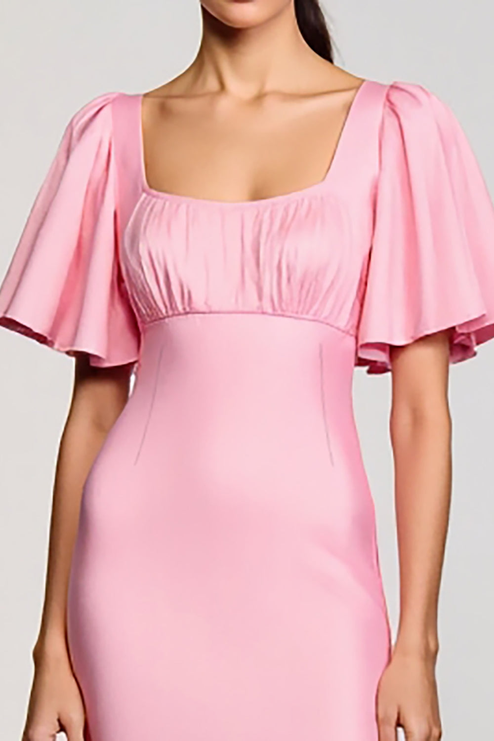 Pink Sheath Chiffon Square Neck Wedding Guest Dress