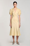 Yellow V Neck Short Sleeves Wedding Guest Dress