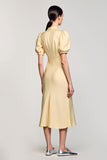 Yellow V Neck Short Sleeves Wedding Guest Dress