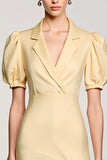 Yellow V Neck Short Sleeves Wedding Guest Dress