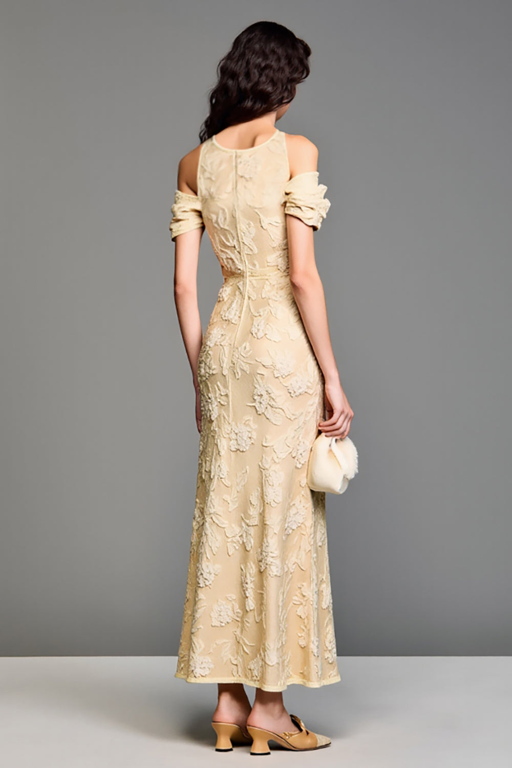 Jacquard Yellow Off the Shoulder A Line Wedding Guest Dress