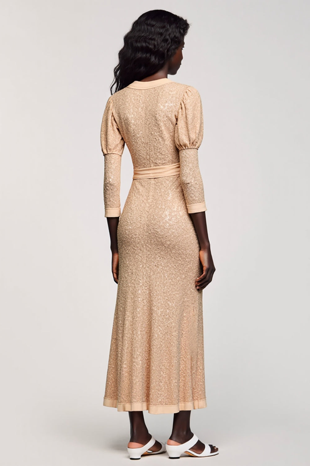 Jacquard Apricot V Neck Sheath Wedding Guest Dress