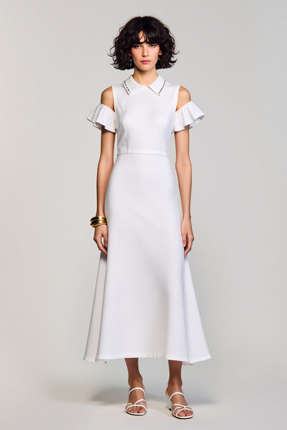 Off the Shoulder Cotton White A Line Wedding Guest Dress