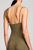 Olive Chiffon Spaghetti Straps Wedding Guest Dress with Bowknot