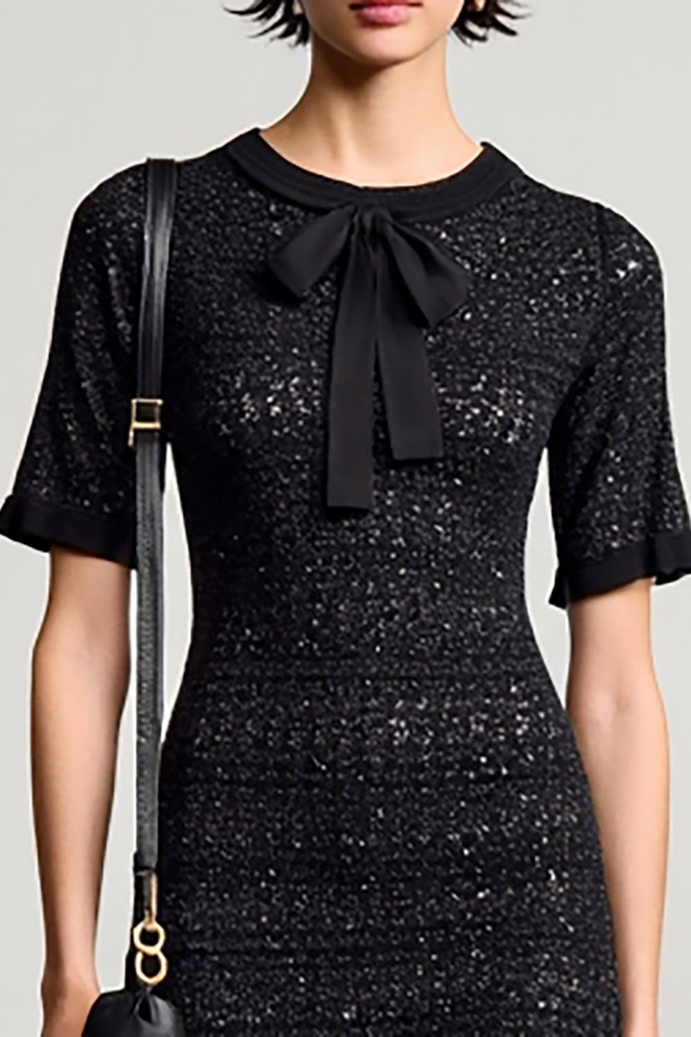 Black Jersey Round Neck Sheath Wedding Guest Dress