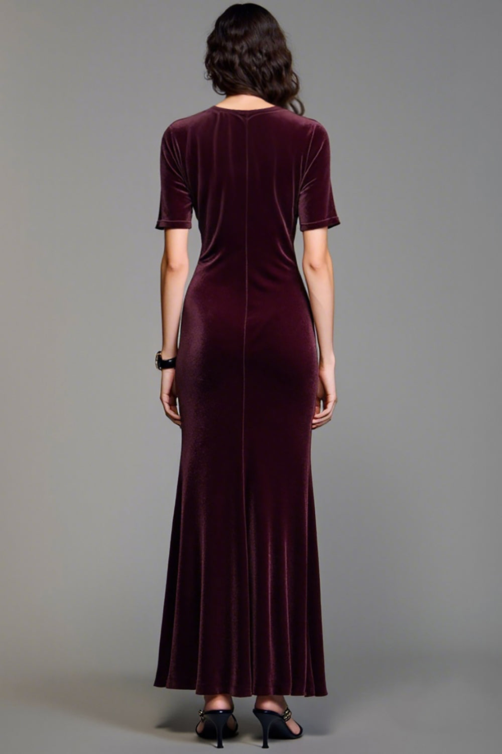 Burgundy Velvet Square Neck Wedding Guest Dress
