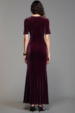 Burgundy Velvet Square Neck Wedding Guest Dress