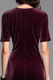 Burgundy Velvet Square Neck Wedding Guest Dress