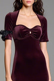 Burgundy Velvet Square Neck Wedding Guest Dress