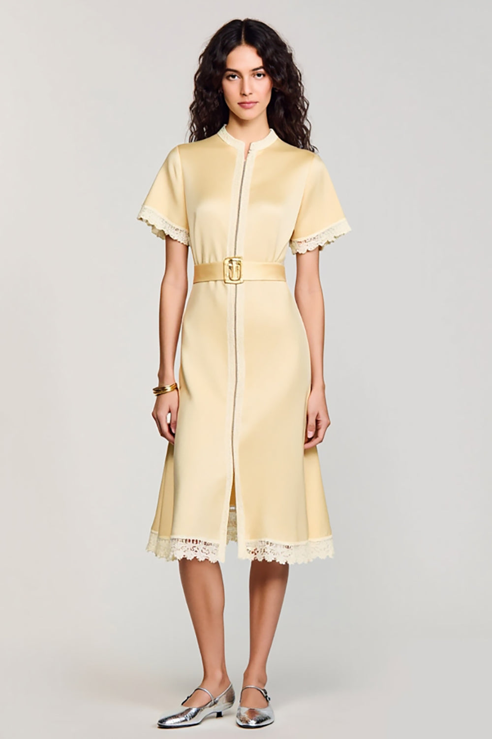 Satin Apricot A Line Wedding Guest Dress