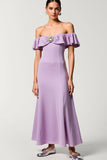 Chiffon Purple Off the Shoulder A Line Wedding Guest Dress