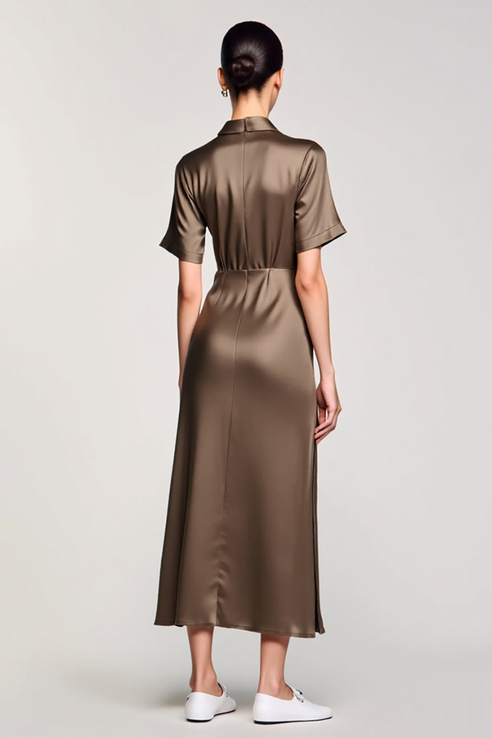 Olive Sheath Notched Lapel Wedding Guest Dress with Slit