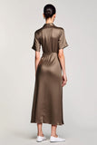 Olive Sheath Notched Lapel Wedding Guest Dress with Slit