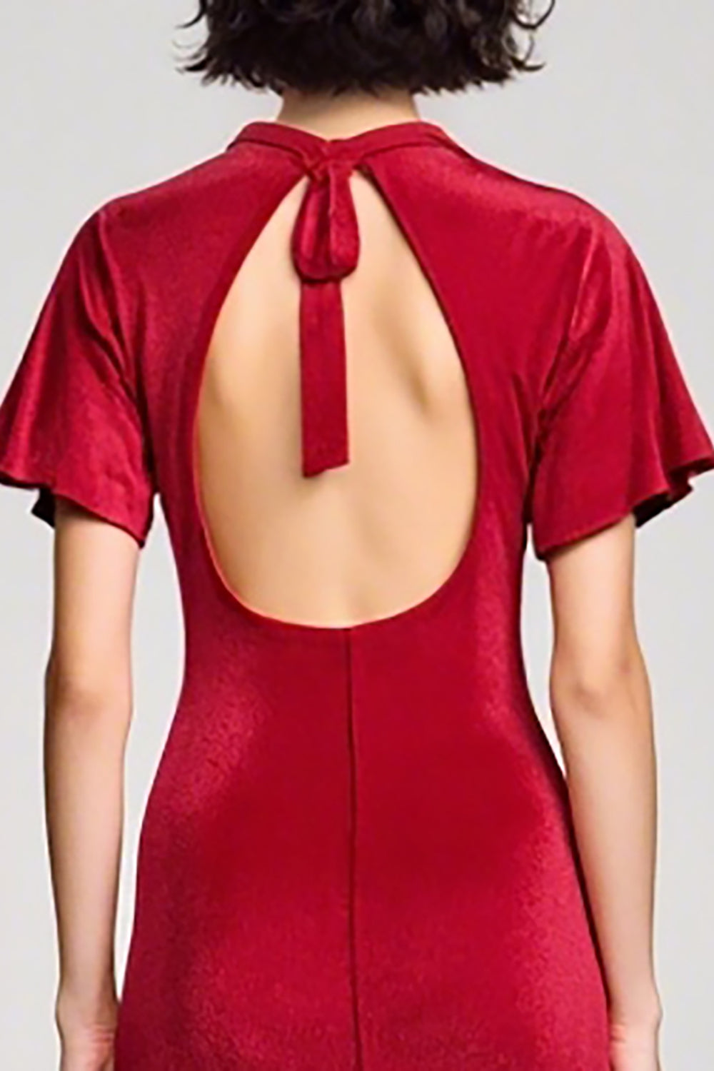 Velvet Red V Neck Wedding Guest Dress with Slit