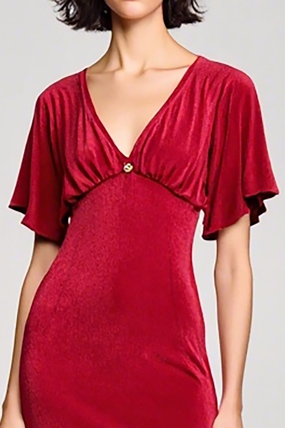 Velvet Red V Neck Wedding Guest Dress with Slit