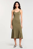 Olive Jersey Spaghetti Straps A Line Wedding Guest Dress