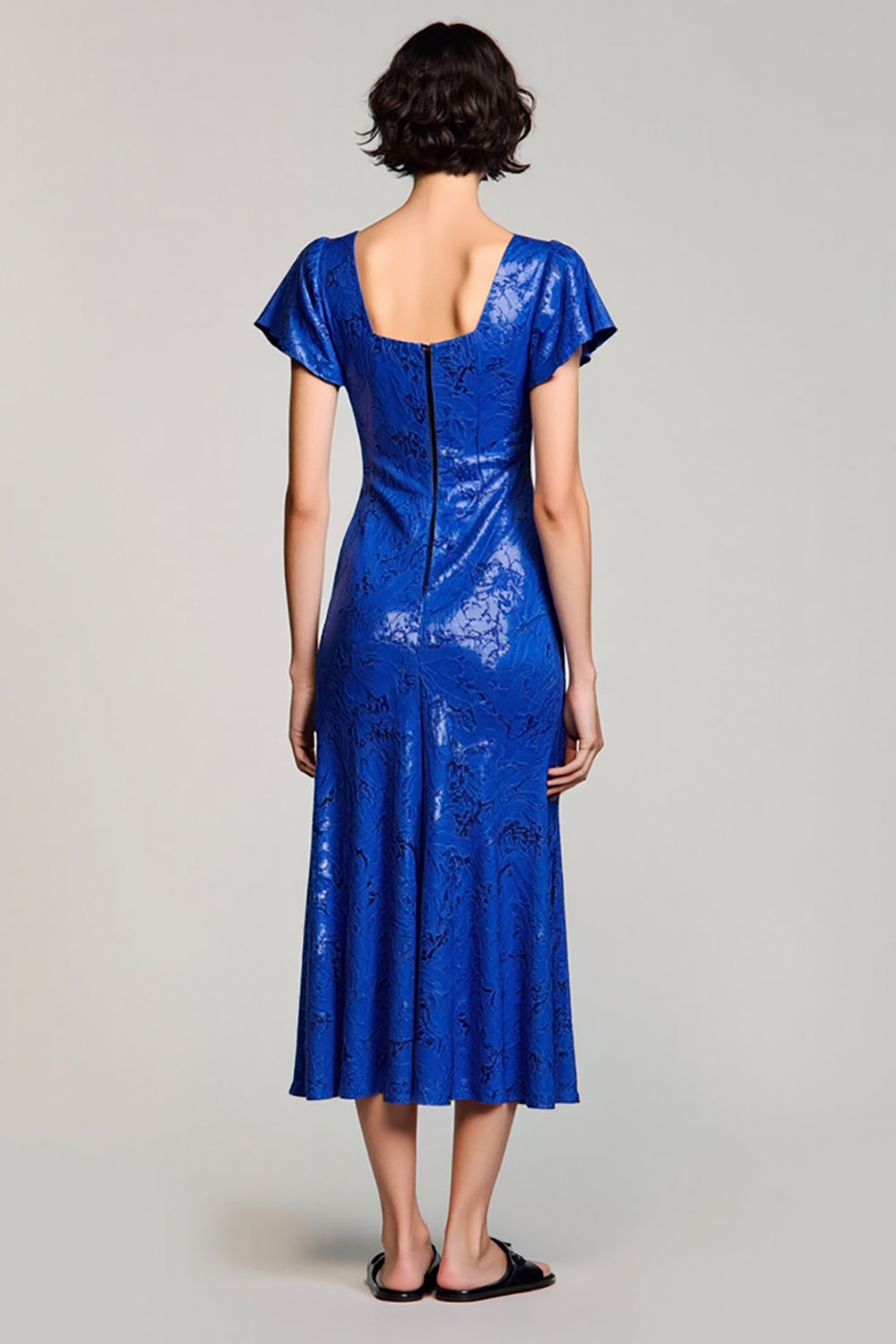 Sparkly Royal Blue Sequins Square Neck Wedding Guest Dress
