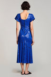 Sparkly Royal Blue Sequins Square Neck Wedding Guest Dress