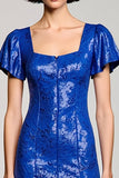 Sparkly Royal Blue Sequins Square Neck Wedding Guest Dress