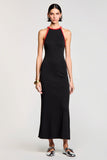 Halter Black Sheath Velvet Wedding Guest Dress
