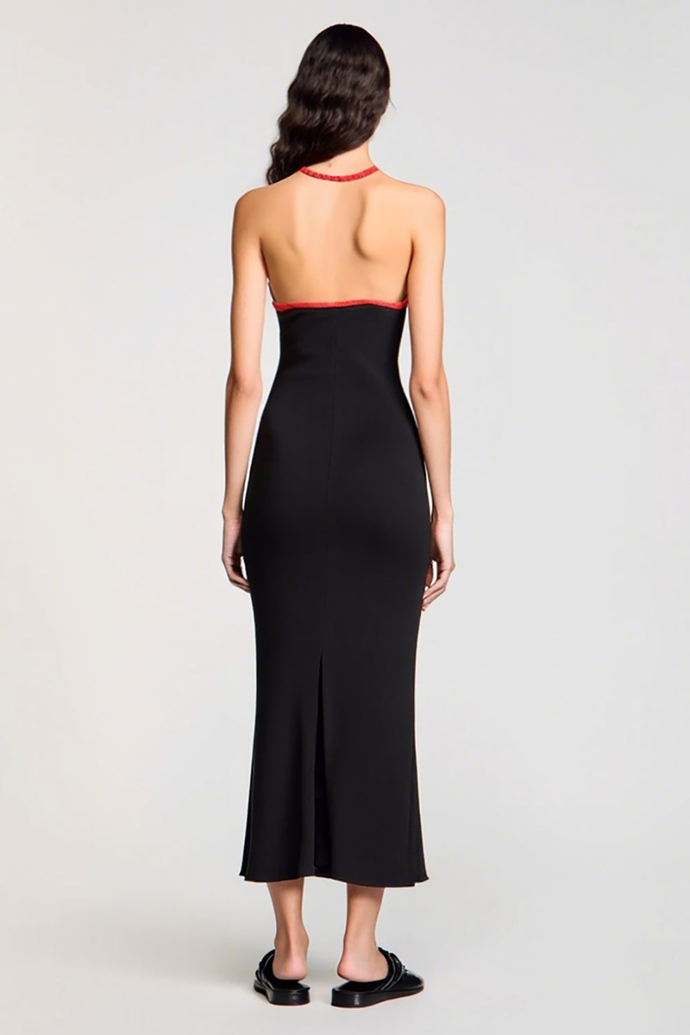 Halter Black Sheath Velvet Wedding Guest Dress