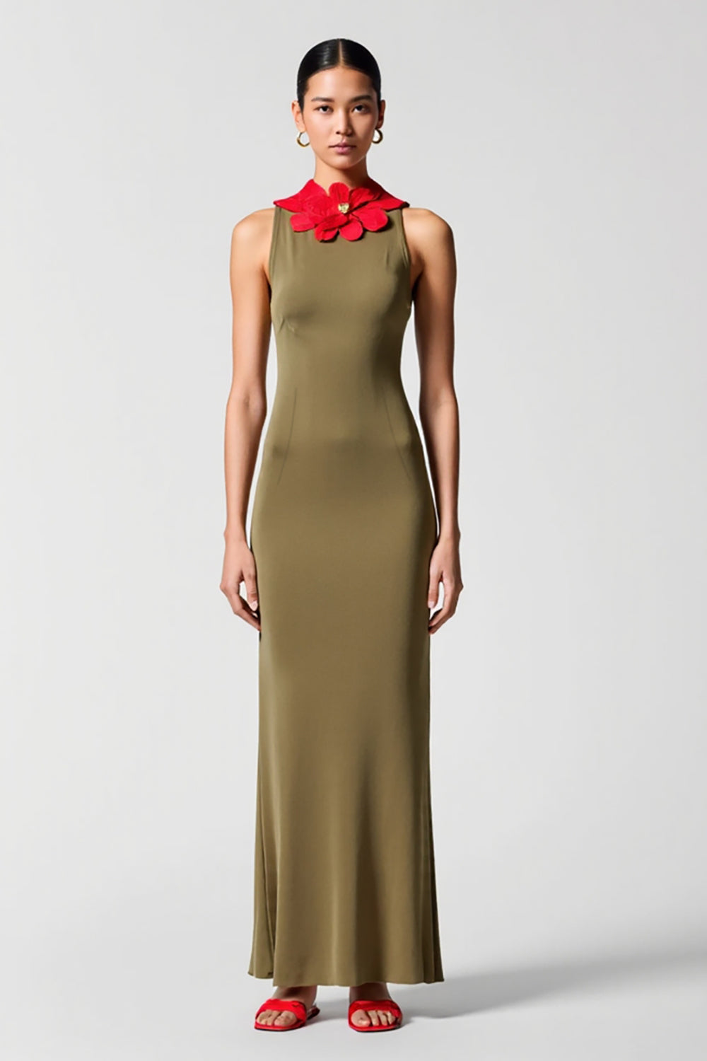 Olive Chiffon Sheath Wedding Guest Dress