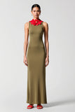 Olive Chiffon Sheath Wedding Guest Dress