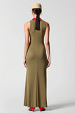 Olive Chiffon Sheath Wedding Guest Dress