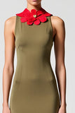 Olive Chiffon Sheath Wedding Guest Dress