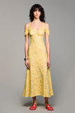 Cold Shoulder A Line Yellow Jacquard Wedding Guest Dress