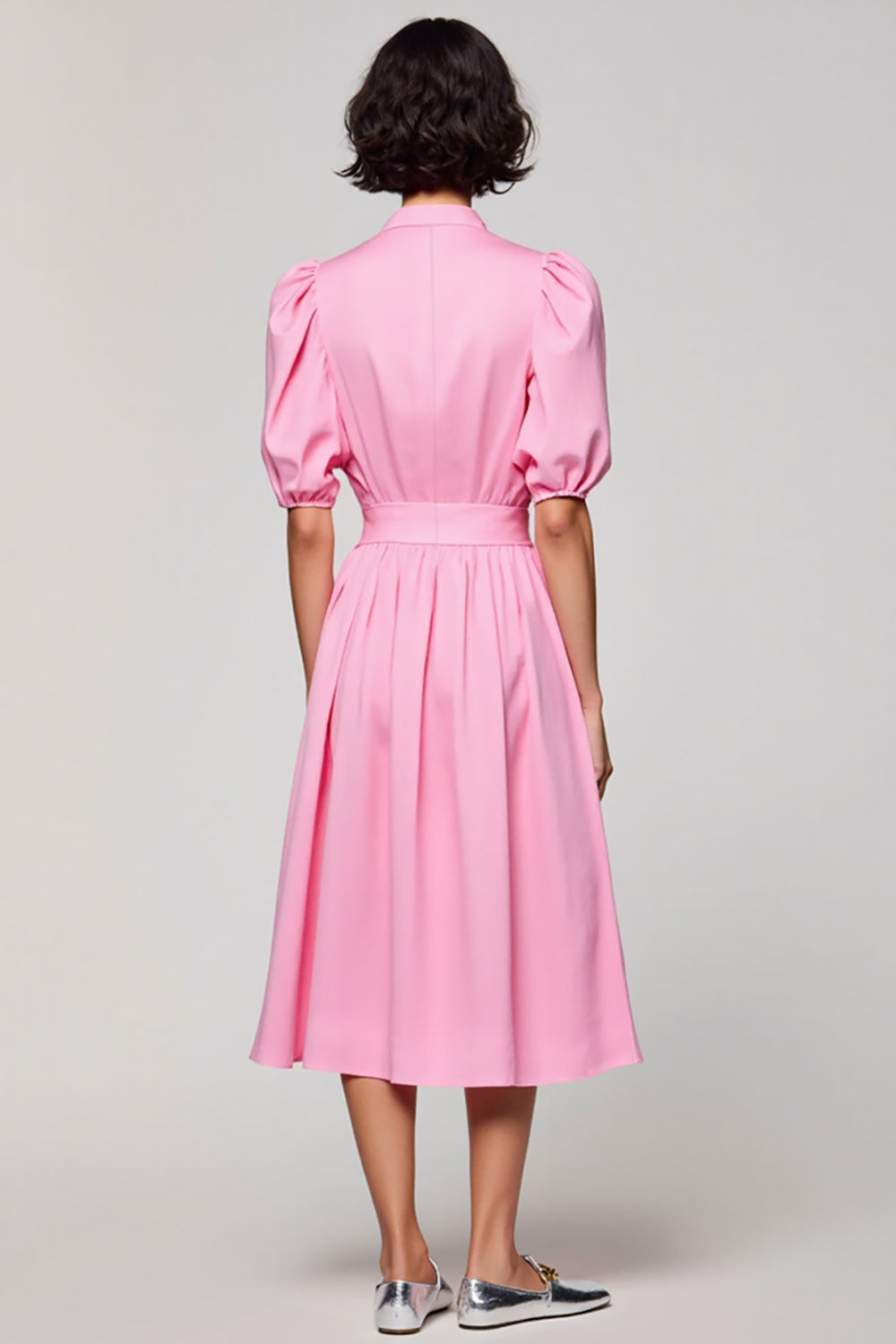 Pink Cotton Ruched A Line Wedding Guest Dress