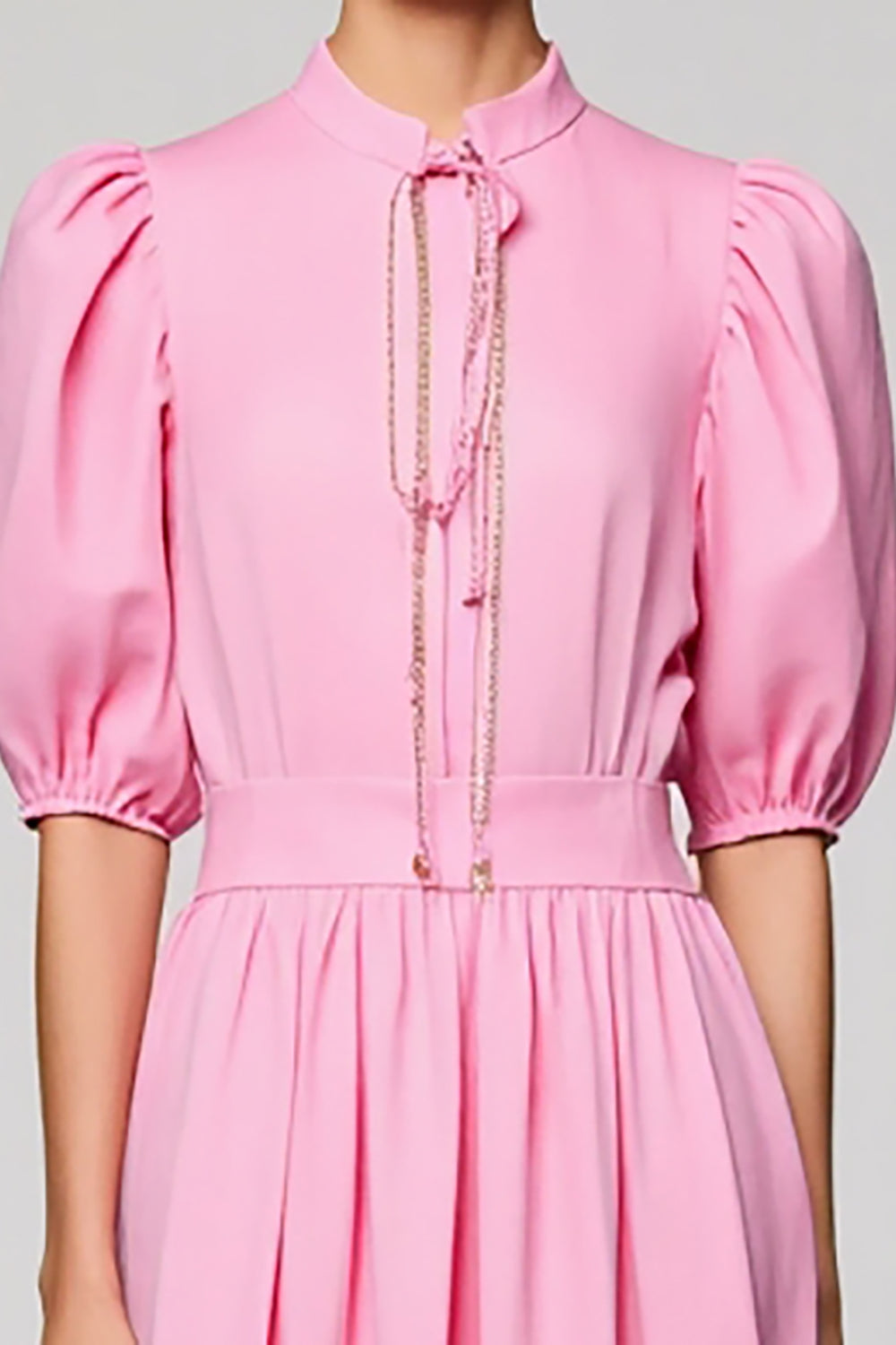 Pink Cotton Ruched A Line Wedding Guest Dress