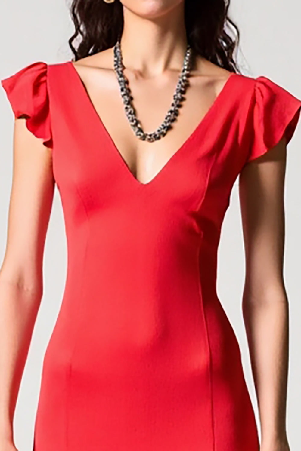 V Neck Red Chiffon A Line Wedding Guest Dress