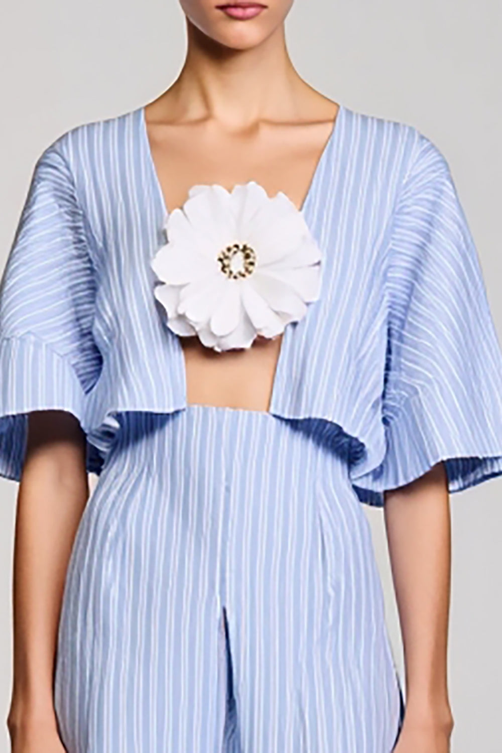 Blue A Line Striped 3D Flower Wedding Guest Dress