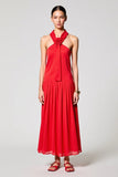 Red Halter Chiffon A Line Wedding Guest Dress