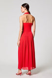 Red Halter Chiffon A Line Wedding Guest Dress