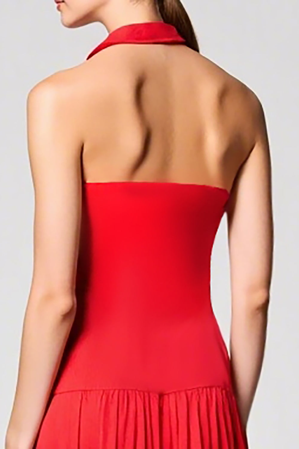 Red Halter Chiffon A Line Wedding Guest Dress