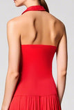 Red Halter Chiffon A Line Wedding Guest Dress
