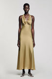Gold Halter Satin A Line Wedding Guest Dress