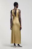Gold Halter Satin A Line Wedding Guest Dress
