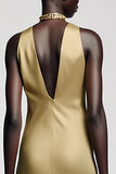 Gold Halter Satin A Line Wedding Guest Dress
