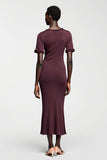 Dark Red Sheath Satin Wedding Guest Dress