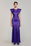 Purple Jacquard Sheath Wedding Guest Dress