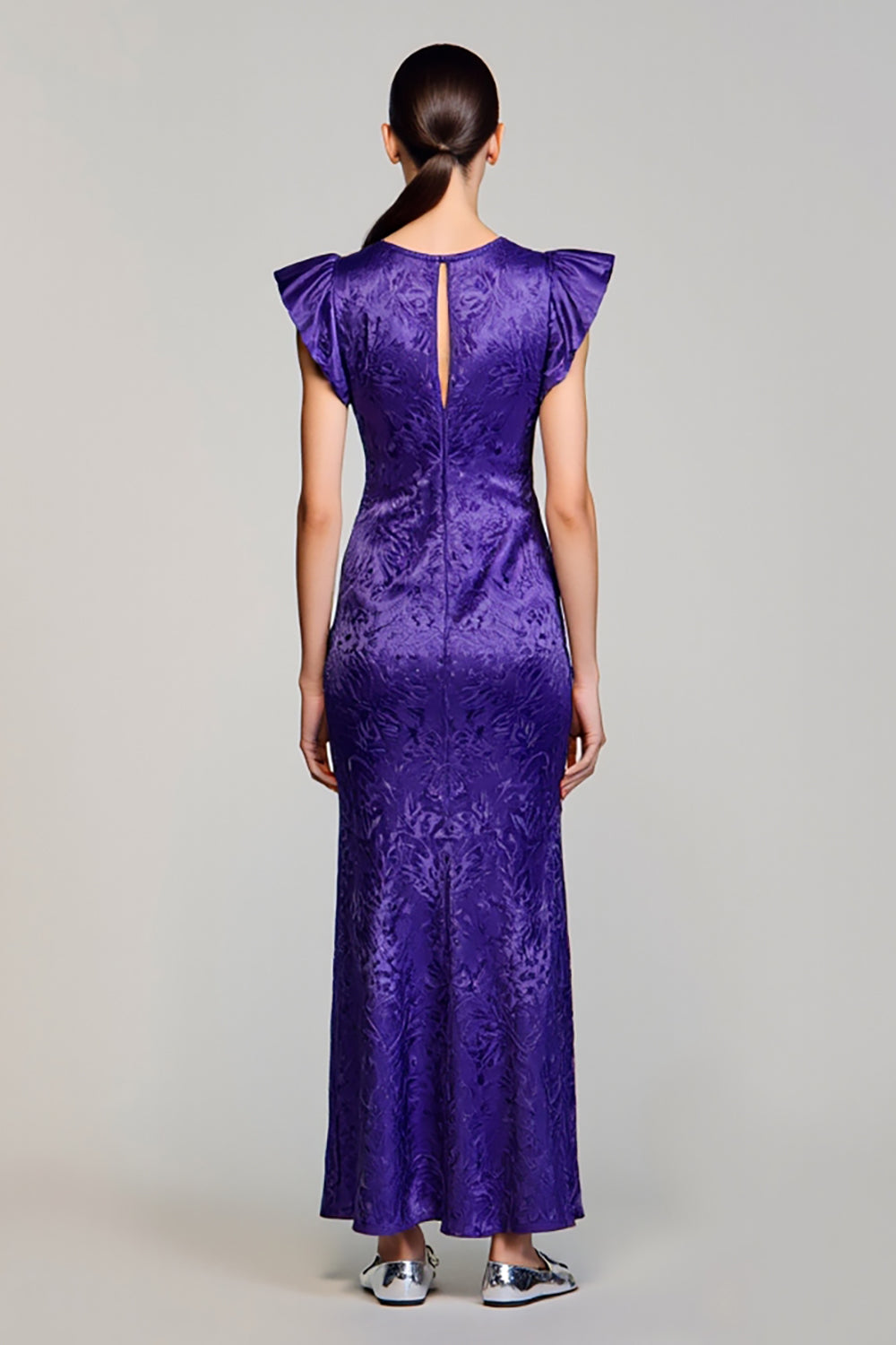 Purple Jacquard Sheath Wedding Guest Dress