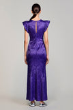 Purple Jacquard Sheath Wedding Guest Dress