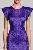 Purple Jacquard Sheath Wedding Guest Dress