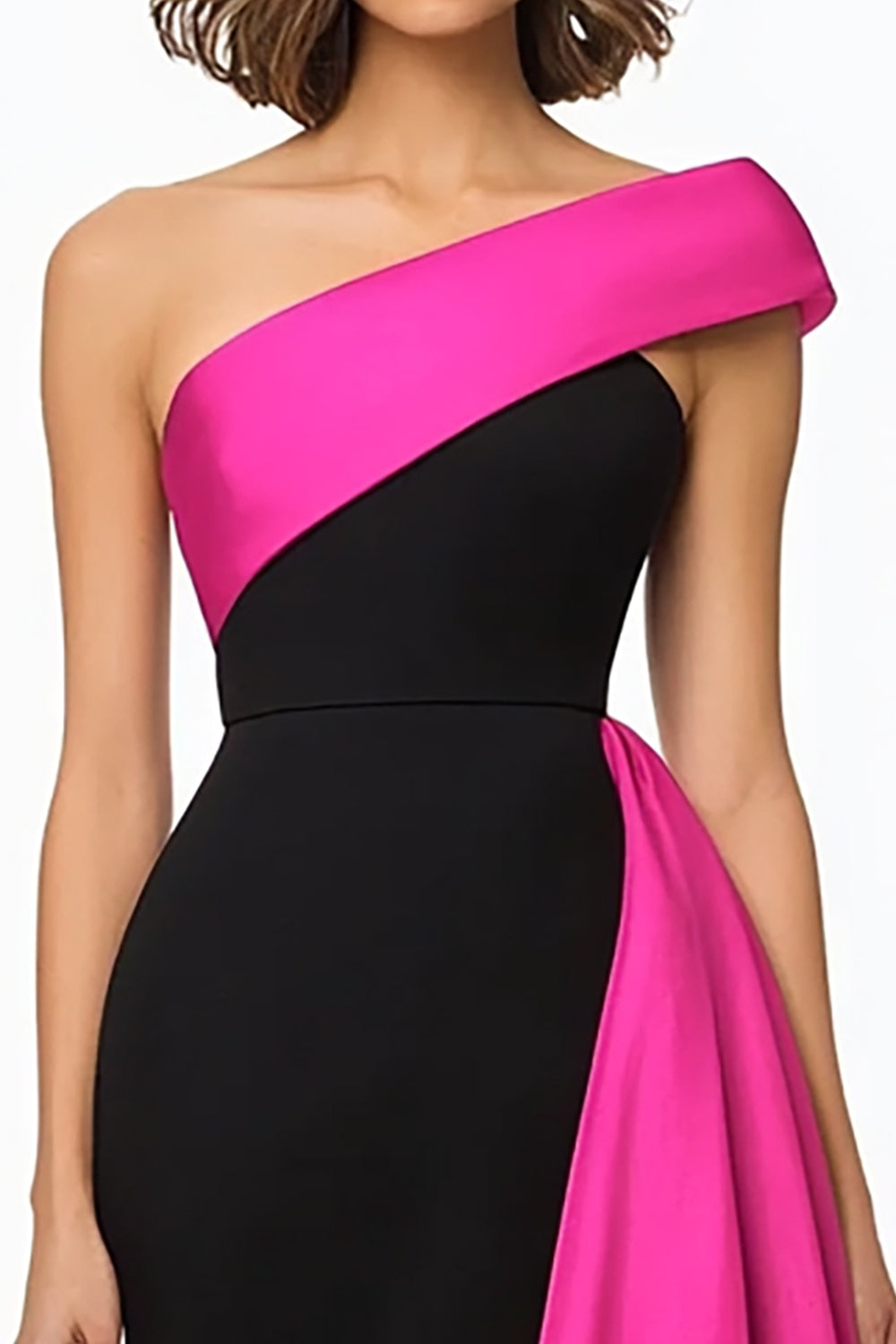 Black and White One Shoulder Ruffled Evening Dress