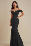 Black Chiffon Off the Shoulder Mermaid Evening Dress